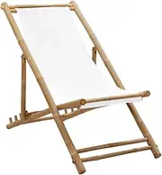 vidaXL Folding Deck Chair Bamboo Canvas Recliner Sunlounger Outdoor Beach