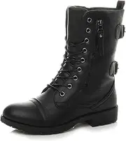 [Ajvani] Women's Ladies Flat Low Heel Lace Up Zip Combat Army Military Ankle Boots Size