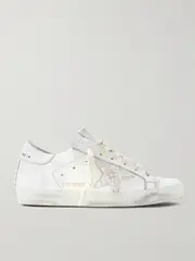 [Golden Goose] Golden Goose - Superstar Faux Pearl-embellished Distressed Leather Sneakers - White - IT35 IT 35 White