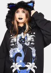 [The Grave Girls] Plus Purrrfect Moonlight Graphic Hoodie