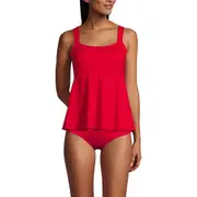 Lands' End Adjustable Scoop Neck Flutter Tankini Top in Strawberry at Nordstrom, Size Small