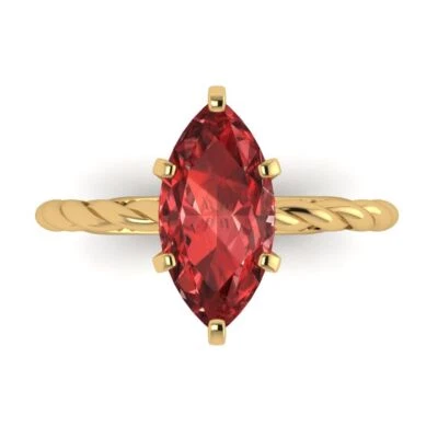 2Ct Marquise Cut Natural Garnet Solid 14K/18K Gold Solitaire Engagement Ring