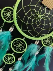 Lime Green Handmade Boho Feather Dream Catcher Wall Decoration Gift 16cm Web