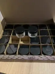 Bulk 24 Pack 1oz Round Clear Glass Jars W Liners & Flat Black Lids NEW