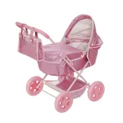 Olivia's Little World Baby Doll Bassinet Pram with Cover with Retractable Canopy & Storage, Hot Pink Glitter