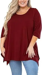 [Generic] Plus Size Tunic Top for Women 3/4 Sleeve Blouse Purple Gray 3X Clothes Swing Top Crewneck Maternity Loose Fitting Clothing Shirt Womens Summer Tops Plus Size