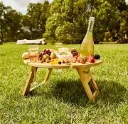 Mini Bamboo Picnic Table Round Portable Lightweight Folding Camping Picnic
