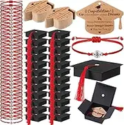 Cunno 50 Sets 2025 Graduation Gifts Bulk Include 50 Compass Bracelet 50 Graduation Cap Box with Tassel 50 Congratulations Cards, Graduation Party Favors Party Supplies for Him Her(Black Red)
