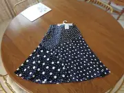 NWT Boden Skirt Size 8 Regular Navy Blue White Polka Dot Pattern Dressy Zip Midi