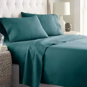 2000TC Ultra-Soft AU Size 4 Pieces Flat Fitted Bed Sheet Set, Super King Size Biscay Blue, Luxury Bedding Sheets, Breathable Deep Pocket Bedding Set, Wrinkle and Fade Resistant