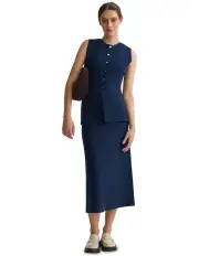 [Oxford] Drew Knitted Long Waistcoat in Navy