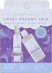 Sunday Rain Sweet Dreams Trio, Vegan and Cruelty Free Pamper Gift Set with Bath Soak, Body Scrub and Sleep Spray, Calming Lavender Scent, 3 Piece