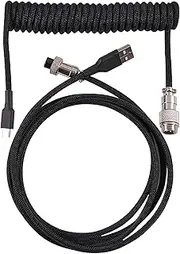 tunghey Coiled Keyboard Cable, Nylon Braided USB C to USB A TPU Cable for Mechanical Gaming Keyboard, with Detachable Metal Aviator for Custom Keyboard 3M (Black)