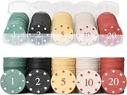 WAONIQ Poker Chips, Poker Chip Set, Numbered Poker Chips-1/2/5/10/20, Poker Chips 100 with Poker Chip Holder, Mini Poker Chips for Blackjack Texas Hold Travel Poker Chips Homes Parties(100 Pieces)