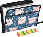 Quteprint 13 Pockets Expanding File Folder with Zipper Closure, Floral Flower Pigs Accordion File Folder with Sticky Labels, Letter Size A4 Papers Expandable File Document Organizer