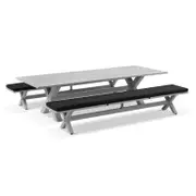 Aged Teak look Tahitian 3m Aluminium Dining Setting with Benches 3m