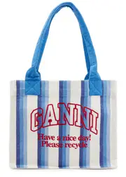 Ganni Easy Shopper Large Striped Canvas Tote - Dark Blue ONE SIZE