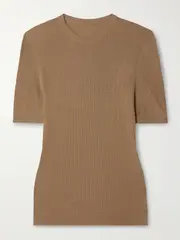 [KHAITE] KHAITE - Celina Ribbed Wool-blend Top - Light brown - small small Brown