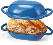 [Maxdot] 4QT Enameled Cast Iron Dutch Oven with Lid Sourdough Bread Pan for Sourdough Bread Baking Non Stick Single with Loop Handles for Homemade Breadbaking(Blue)