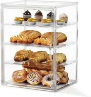 Transparent Pastry Display Case, 4 Layer Kitchen Countertop Bread Box, Stackable Magnetic Bakery Pastry Display Box for Bread, Cookies and Donuts, Suitable for Kitchen, Restaurant, Bakery