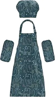 AIXIWAWA Kids Apron Chef Hat Set, Child Kitchen Bib Aprons Adjustable for Cooking Baking Painting (Line Dogs)