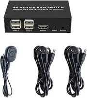 Xunweiad -Compatible KVM Switch 2X1 4K -Compatible USB Switch Selector 2 in 1 Out with 4 Port USB Hub