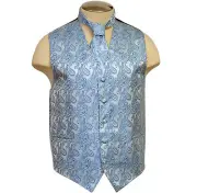 New Brand Q Men's formal Paisley vest tuxedo waistcoat Neck tie blue