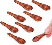 8pcs Small Wooden Spoons, 2.36in Mini Condiment Spoons Little Wooden Teaspoons Tiny Salt Spoon Short Handle Wood Serving Utensils for Sauces Salt Sugar Spices Dips Honey Coffee Mustard Cooking