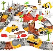[PELOSTA] 195 PCS Construction Race Track Toy for 3 4 5 6 Year Old Kids Boys, STEM Flexible Track Train Set with 2 Electric Vehicle,3 Engineering Cars Toy for Age 3-9 Toddler Boys Birthday Gift