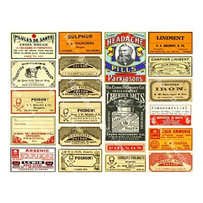 Halloween Stickers, 21 Reproduction Apothecary, Poison & Witches Cauldron Labels