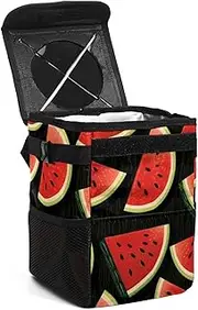 Car Trash Can with Lid,Bag Hanging Storage Pockets Leak-Proof,Portable Garbage Bin,Watermelon Black Sky