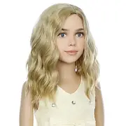 Blonde Wig Kids Child Wig Short Wavy Wig Ash Blonde Wig Mixed Blonde Wig for Gilrs Cosplay Party Heat Resistant Blonde Synthetic Hair Wig Halloween Wigs
