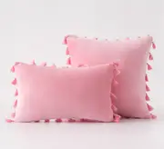 Pack of 2 Velvet Soft Solid Decorative Throw Pillows with Tassels Fringe Boho Accent Cushion for Couch Sofa Bed, Baby Pink