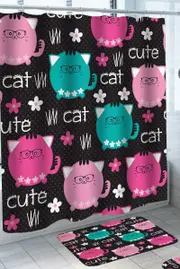 Cute Fatty Glasses Cat Pattern Shower Curtain