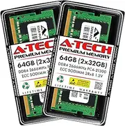 A-Tech 64GB Kit (2x32GB) DDR4 2666MHz PC4-21300 ECC SODIMM 2Rx8 Dual Rank 1.2V 260-Pin RAM Memory Upgrade Modules for Microserver, Workstation, and Networking Platforms