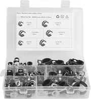 52pcs R Type Pipe Clamp Assortment Kit With Rubber Cushion Clips In 5 Sizes 1/4in 3/8in 1/2in 5/8in 5/16in Made Of 304 Stainless Steel And Rubber Suitable For Automobile Industry