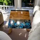 30" Square Ocean Wave Epoxy Resin Coffee Table Top Living Room Furniture Decors