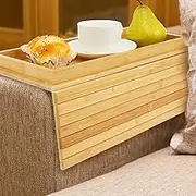 Sofa Arm Tray Table Anti Slip Bamboo Wood Sofa Arms Clip Table, Foldable Bamboo Tray Table Clip on Side Table for Wide Couches Arm for Drinks Remote Snacks (Style A)