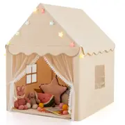 Costway Skin-Friendly Playhouse Play Tent Large Castle Tent w/Star Light Gift Beige