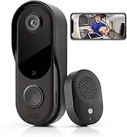 Video Doorbell Camera HD, Wireless Doorbell Camera with Chime, Wireless Operated, HD Night Vision, 2-Way Audio, IP65 Waterproof, Cloud Storage(for iOS & Android)