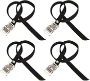 4 Pcs Bikes Pedal Toe Straps Universal Toe Clips Straps with Clamp Lock for Outdoor Cycling and Indoor Stationary（Black）