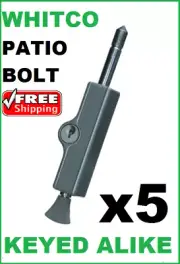 5x WHITCO PATIO BOLT W2206311C4 KEY SLIDING DOOR LOCKABLE KEYED ALIKE SILVER