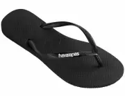 HAVAIANAS SLIM Logo Pop - Up BLACK / White / Black Thongs Sandals WOMENS Flip F