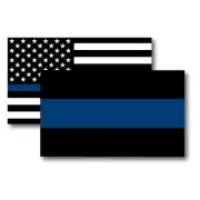 Thin Blue Line and Thin Blue Line American Flag Magnet Decal, 3x5 Inches 2 Pack