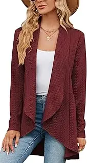 [KEOYA] Women's Knit Open Front Long Sleeve Cardigan Casual Lapel Ruffle Hem Sweater