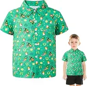 [Okbebe] Toddler Boy St. Patrick's Day Button Down Short Sleeve Shirt Kids Saint Patrick's Day Hawaiian Shirt