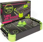 MIJOMA Glow in The Dark Table Air Hockey Game - Compact Neon Effect Air Hockey Set, 49.5 x 31 x 8.7 cm, Battery Operated, Includes Sliders & Pucks for Action Packed Fun