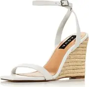 AQUA Izabl Ankle Strap Espadrille Wedge Sandals Women's 8M White Buckle Closure