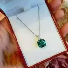 Natural Green Emerald 3Ct Cushion Cut Solitaire Pendant 14K White Gold Plated