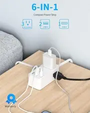 Power Strip with USB C, 3 Outlets, 5ft Cord, Cruise-Ready